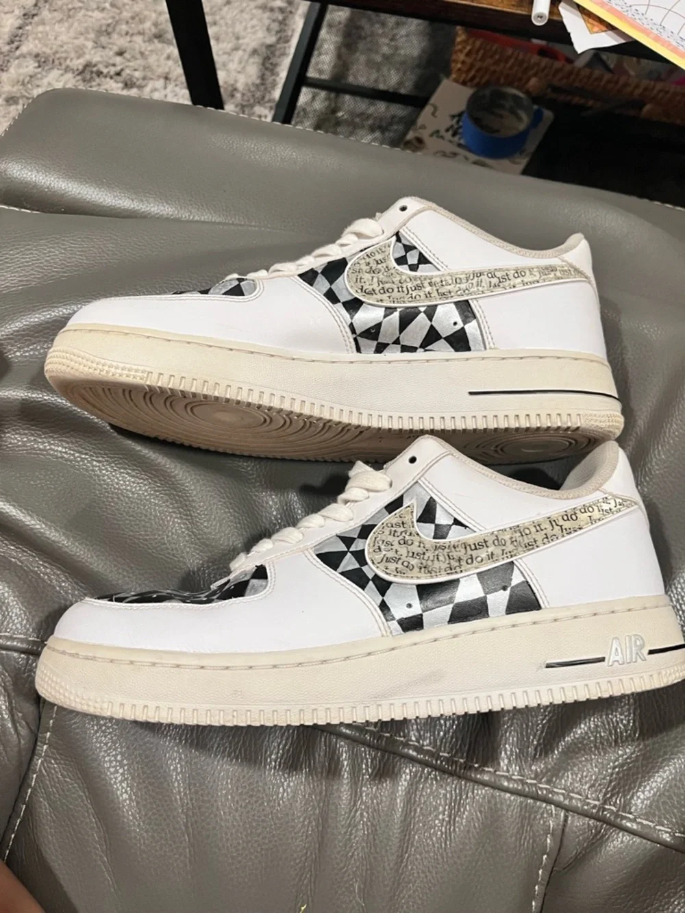 Nike Air Force 1 White, Silver & Black Customized, Mens 8.5/Womens 10 - Picture 3 of 6